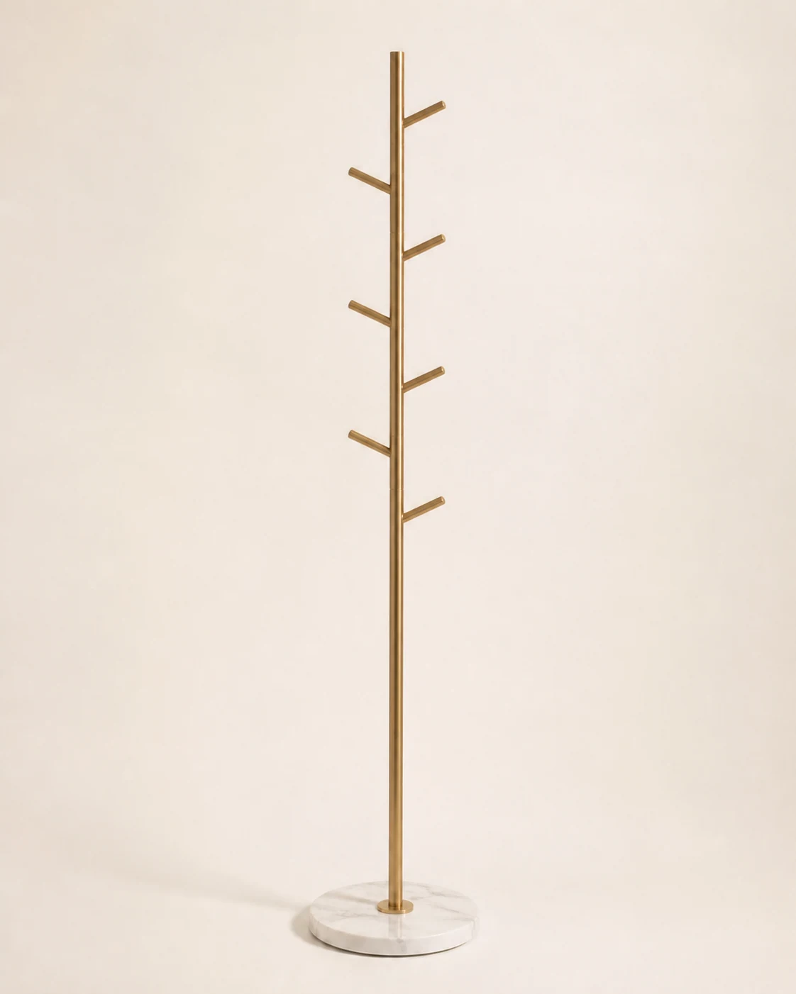 CR-M05 round white marble base and gold steel pole as a base-type reference